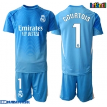 Camisa de Futebol Real Madrid Thibaut Courtois #1 Goleiro Equipamento Principal Infantil 2025-26 Manga Curta (+ Calças curtas)